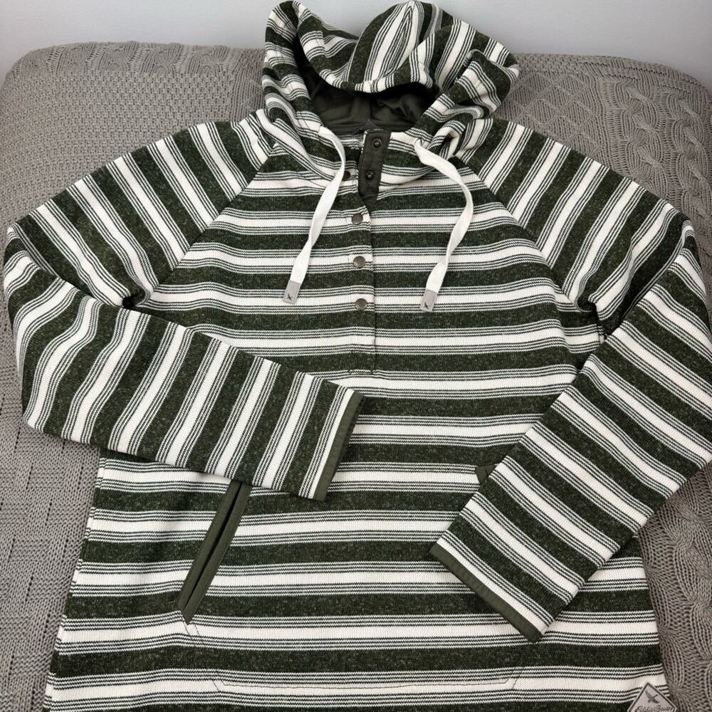 Eddie Bauer Green and White Striped Hoodie Sweater